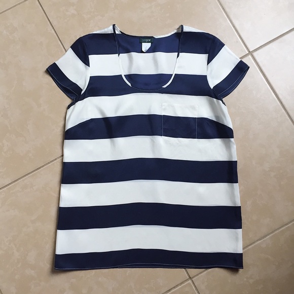 SOLD J Crew • 100% silk navy striped popover top - Picture 2 of 6
